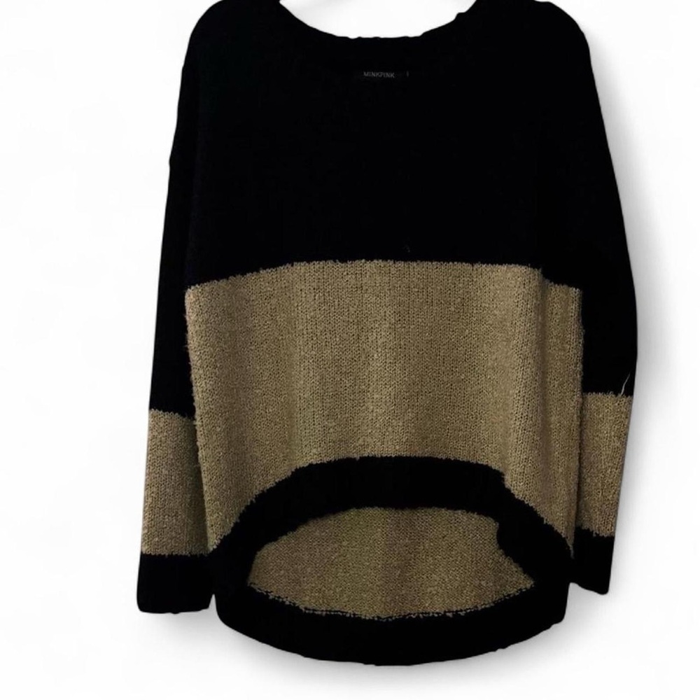 NWT MINKPINK Looped Out Knit Black Tan Colorblock Jumper Sweater — SMALL - Picture 4 of 5
